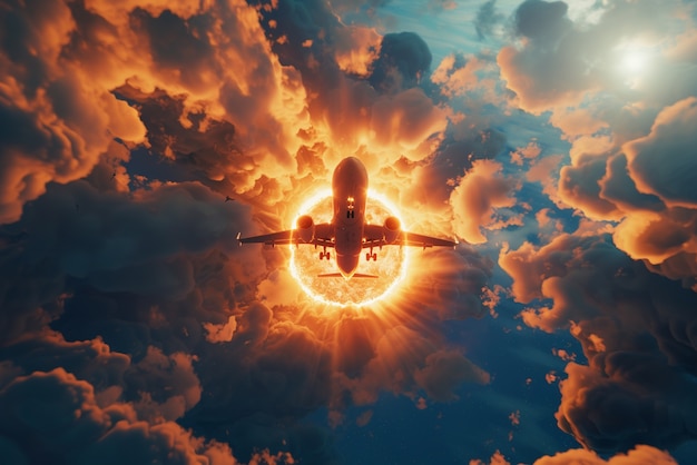 航空货机在夜空起航